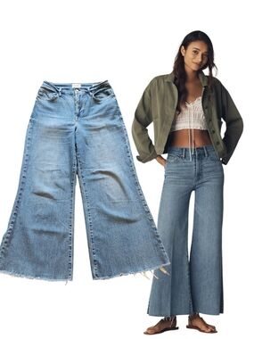 Frame Le Palazzo Cropped Wide Leg Raw Hem Jonah Wash High-Rise Stretch Jeans 30